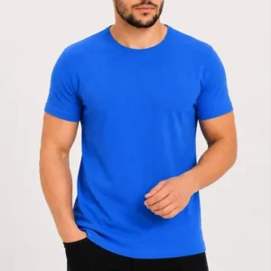 Erkek Basic Tişört Bisiklet Yaka Kısa Kol Günlük Yazlık Slim Fit T-Shirt - Saks Mavisi