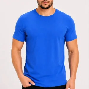 Alternative view of Erkek Basic Tişört Bisiklet Yaka Kısa Kol Günlük Yazlık Slim Fit T-Shirt - Saks Mavisi