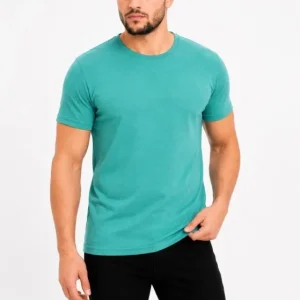 Erkek Basic Tişört Bisiklet Yaka Kısa Kol Günlük Yazlık Slim Fit T-Shirt - Su Yeşili