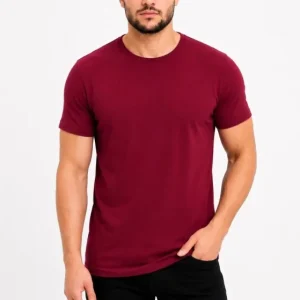 Erkek Basic Tişört Bisiklet Yaka Kısa Kol Günlük Yazlık Slim Fit T-Shirt - Bordo