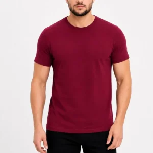 Alternative view of Erkek Basic Tişört Bisiklet Yaka Kısa Kol Günlük Yazlık Slim Fit T-Shirt - Bordo