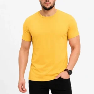 Erkek Basic Tişört Bisiklet Yaka Kısa Kol Günlük Yazlık Slim Fit T-Shirt - Sarı