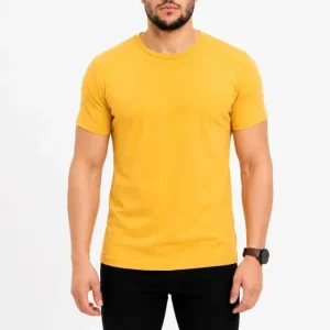 Alternative view of Erkek Basic Tişört Bisiklet Yaka Kısa Kol Günlük Yazlık Slim Fit T-Shirt - Sarı