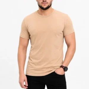 Erkek Basic Tişört Bisiklet Yaka Kısa Kol Günlük Yazlık Slim Fit T-Shirt - Bej