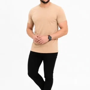 Alternative view of Erkek Basic Tişört Bisiklet Yaka Kısa Kol Günlük Yazlık Slim Fit T-Shirt - Bej