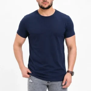Erkek Basic Tişört Bisiklet Yaka Kısa Kol Günlük Yazlık Slim Fit T-Shirt - Lacivert
