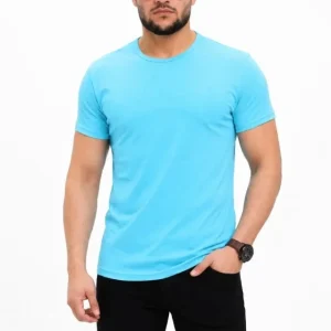 Alternative view of Erkek Basic Tişört Bisiklet Yaka Kısa Kol Günlük Yazlık Slim Fit T-Shirt - Açık Mavi
