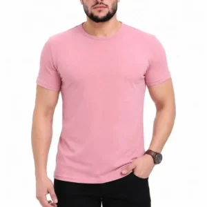 Erkek Basic Tişört Bisiklet Yaka Kısa Kol Günlük Yazlık Slim Fit T-Shirt - Pembe