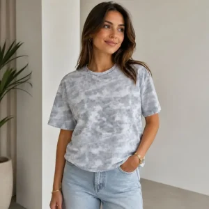 Batik Desenli Tişört Bisiklet Yaka Kısa Kol Regular Fit T-shirt - Gri