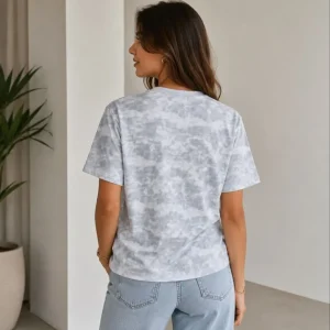 Alternative view of Batik Desenli Tişört Bisiklet Yaka Kısa Kol Regular Fit T-shirt - Gri