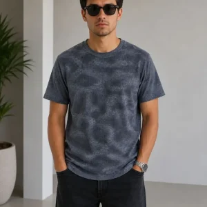 Erkek Batik Desenli Tişört Bisiklet Yaka Kısa Kol Regular Fit T-shirt - Füme