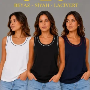 3’lü Kolsuz Sporcu Atlet Seti Yazlık Bisiklet Yakalı - Siyah, Lacivert, Beyaz