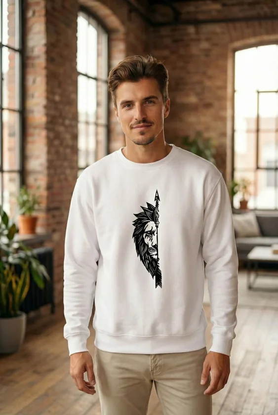 Oversize Bisiklet Yaka Sevgililer Günü Baskılı Sweatshirt - Beyaz - Görsel 3