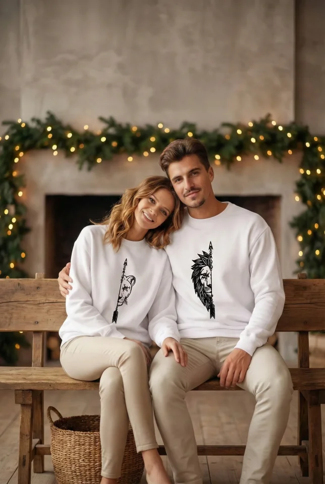Oversize Bisiklet Yaka Sevgililer Günü Baskılı Sweatshirt - Beyaz - Görsel 2