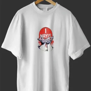 Alternative view of 1 Mayıs Emek Ve Dayanışma Günü Baskılı Oversize Bisiklet Yaka T-shirt - Beyaz