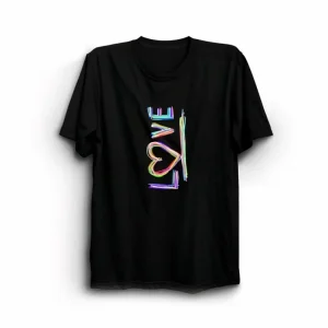 14 Şubat Sevgililer Günü Love Baskılı Oversize Bisiklet Yaka T-shirt - Siyah