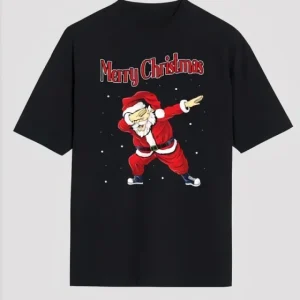 Alternative view of Yılbaşı Merry Christmas Noel Baba Baskılı Oversize Bisiklet Yaka T-shirt - Siyah