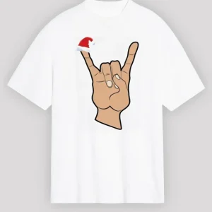 Alternative view of Yılbaşı Noel Başlıklı Serçe Parmak Baskılı Oversize Bisiklet Yaka T-shirt - Beyaz