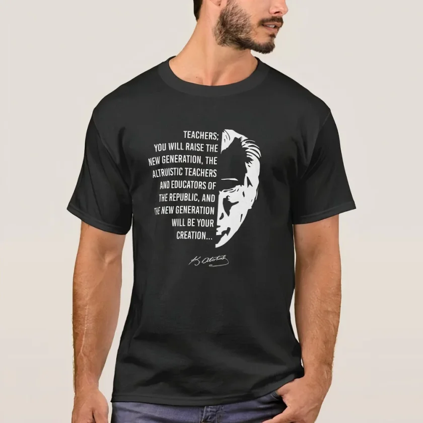 24 Kasım Öğretmenler Günü Temalı Baskılı Bisiklet Yaka T-shirt - Siyah