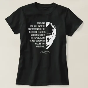 Alternative view of 24 Kasım Öğretmenler Günü Temalı Baskılı Bisiklet Yaka T-shirt - Siyah
