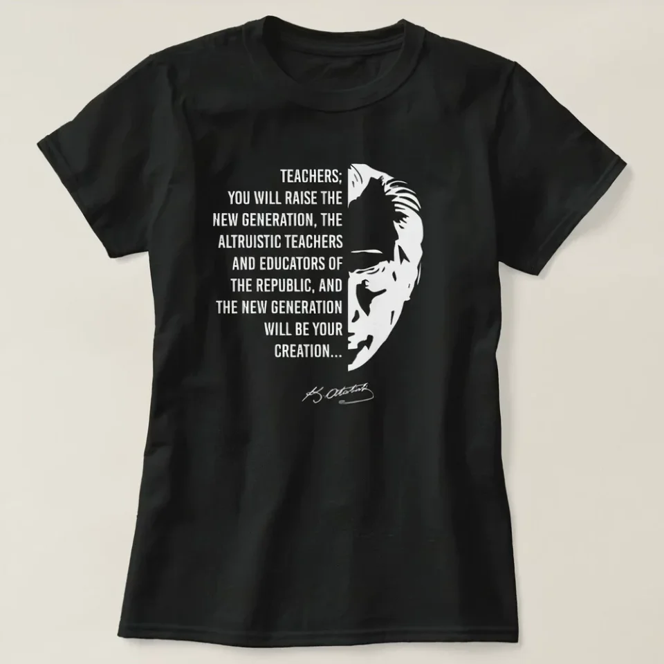 24 Kasım Öğretmenler Günü Temalı Baskılı Bisiklet Yaka T-shirt - Siyah - Görsel 2