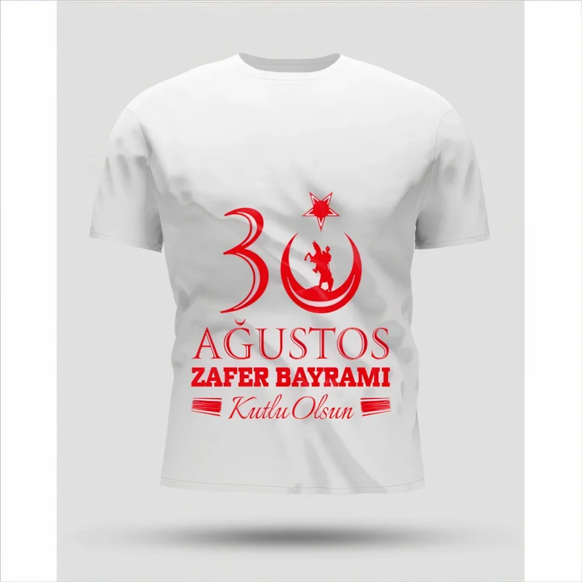 30 Ağustos Zafer Bayramı Baskılı Oversize Bisiklet Yaka T-shirt - Beyaz