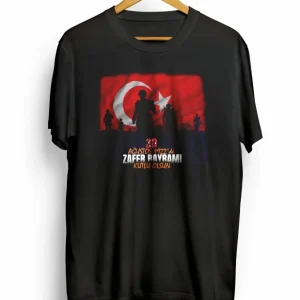 Alternative view of 30 Ağustos Zafer Bayramı Atatürk Baskılı Oversize Bisiklet Yaka T-shirt - Siyah
