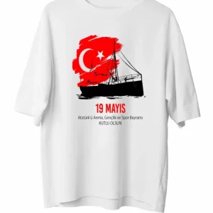 Alternative view of 19 Mayıs Atatürkü Anma Gençlik Ve Spor Bayramı Baskılı Oversize T-shirt - Beyaz