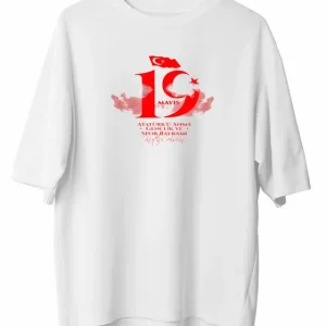 19 Mayıs Atatürk Temalı Gençlik Ve Spor Bayramı Bisiklet Yaka T-shirt - Beyaz