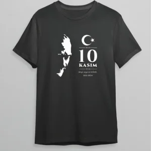 Alternative view of 10 Kasım Atatürk Anma Günü Silüet Baskılı Oversize Bisiklet Yaka T-shirt - Siyah