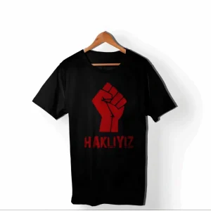 Alternative view of 1 Mayıs Emek Ve Dayanışma Günü HAKLIYIZ Baskılı Bisiklet Yaka T-shirt - Siyah