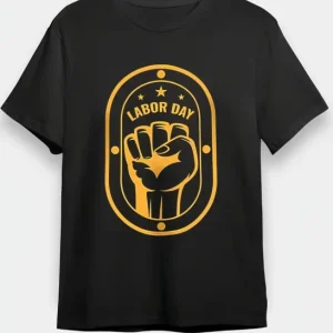 Alternative view of 1 Mayıs Labor Day Emekçi Temalı Baskılı Oversize Bisiklet Yaka T-shirt - Siyah