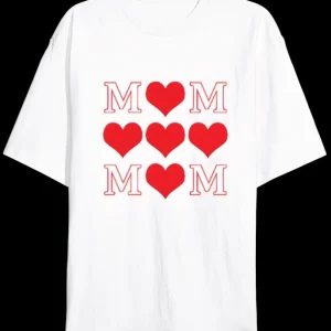 Alternative view of Anneler Günü Hediye MOM Kalp Baskılı Oversize Bisiklet Yaka T-shirt - Beyaz