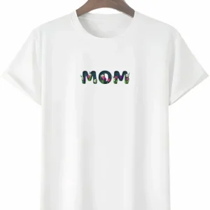 Anneler Günü Hediye Mom Çiçek Baskılı Oversize Bisiklet Yaka T-shirt - Beyaz