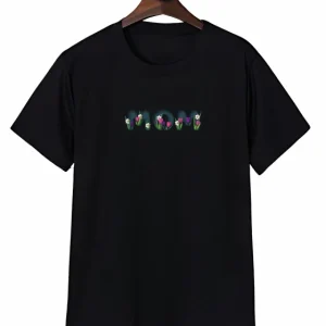 Anneler Günü Mom Çiçek Temalı Baskılı Oversize Bisiklet Yaka T-shirt - Siyah