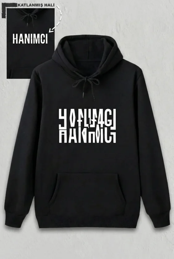 Sevgililer Günü Hanımcı Hediye Baskılı Oversize Kapüşonlu Sweatshirt - Siya