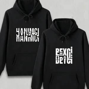Alternative view of Sevgililer Günü Hanımcı Hediye Baskılı Oversize Kapüşonlu Sweatshirt - Siya