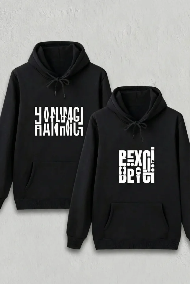 Sevgililer Günü Hanımcı Hediye Baskılı Oversize Kapüşonlu Sweatshirt - Siya - Görsel 2