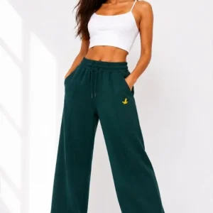 Osy Modal Yumuşak Dokulu Cima Dikişli Nakışlı Cepli Oversize Bol Paça Eşofman Altı - Yeşil