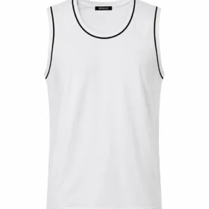 Ön Unisex Pamuklu Bisiklet Yaka Kolsuz Atlet Kontrast Biyeli Regular Fit - Beyaz