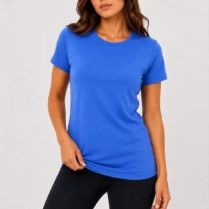 Alternative view of Basic Bisiklet Yaka Yazlık Slim Fit T-Shirt - Mavi - Hardal Sarısı