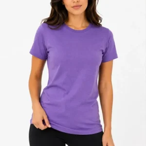 Alternative view of Basic Bisiklet Yaka Yazlık Slim Fit T-Shirt - Mor  - Turuncu
