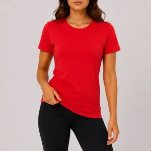 Alternative view of 3’lü Kısa Kollu Bisiklet Yaka Basic Slim Fit T-Shirt - Kırmızı - Turuncu - Bej