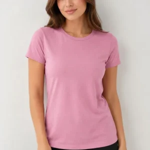 Alternative view of 3’lü Kısa Kollu Bisiklet Yaka Basic Slim Fit T-Shirt - Pudra Pembe - Mor - Bej