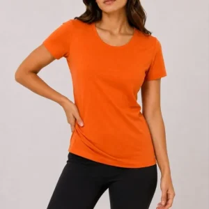 Alternative view of 3’lü Kısa Kollu Bisiklet Yaka Basic Slim Fit T-Shirt - Turuncu - Bej - Hardal