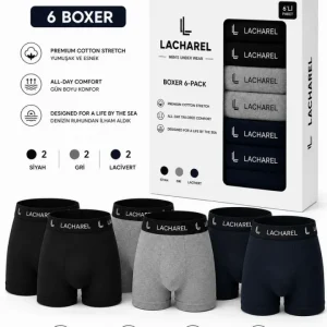Alternative view of Erkek 12li İç Giyim Seti Pamuklu 6 Boxer 6 Çorap Çoklu Paket - Siyah - Lacivert - Gri - Beyaz