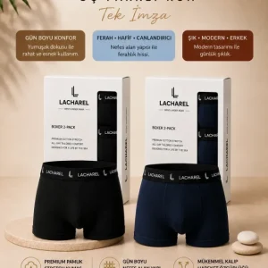 Erkek Likralı Pamuklu Nefes Alan Penye Boxer 2Li Paket - Siyah - Lacivert