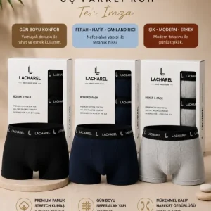 Erkek Likralı Pamuklu Nefes Alan Penye Boxer3Lü Paket - Siyah - Gri - Lacivert