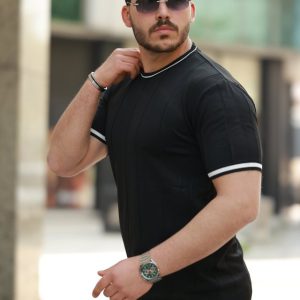 Alternative view of Erkek Bisiklet Yaka çizgi Desenli Ribanalı Kısa Kollu Tshirt