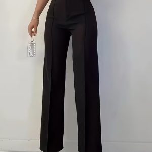 Bordo Renk Yüksek Bel Maskülen Kesim Kumaş Pantolon